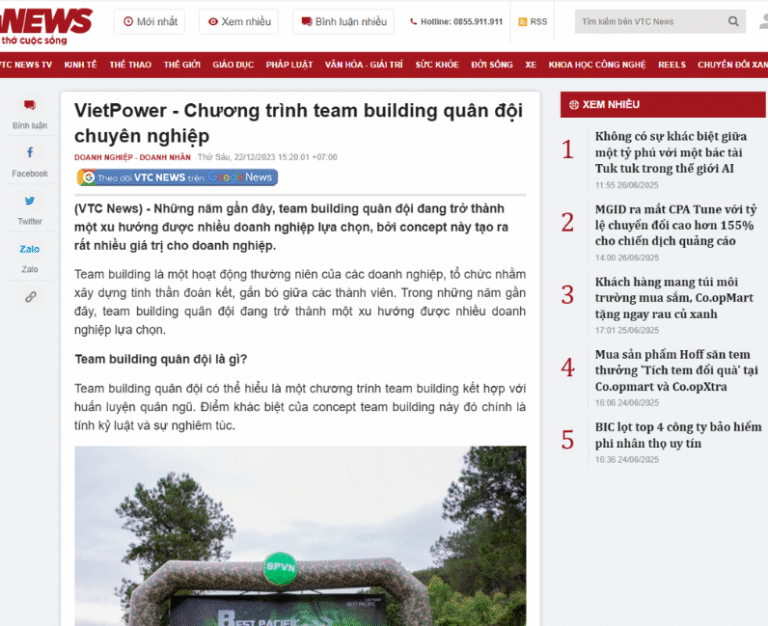 vtc news.vn: VietPower – Chương trình team building quân đội chuyên nghiệp