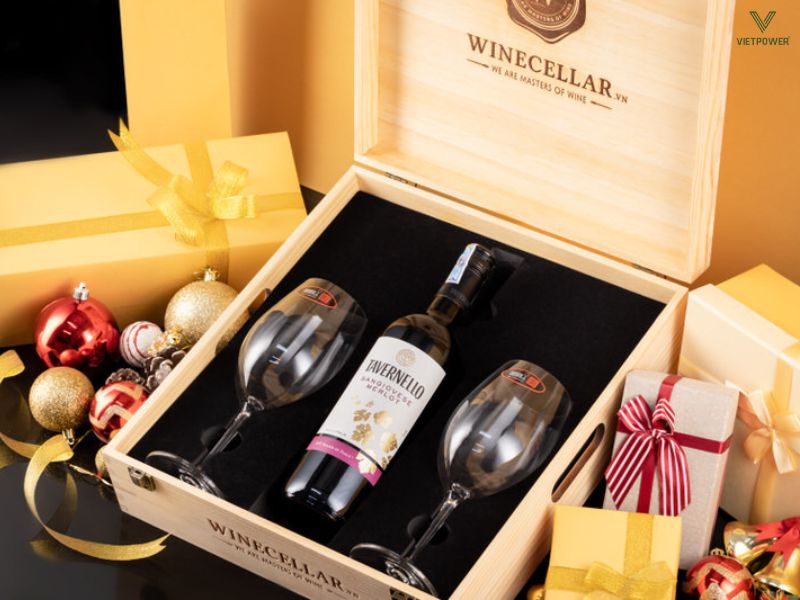 Hộp gỗ rượu sâm panh kèm ly thủy tinh