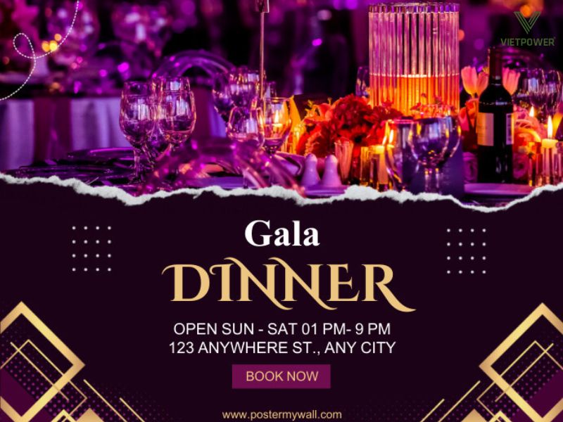 Thiết kế có ảnh chụp cận cảnh bàn tiệc sang trọng