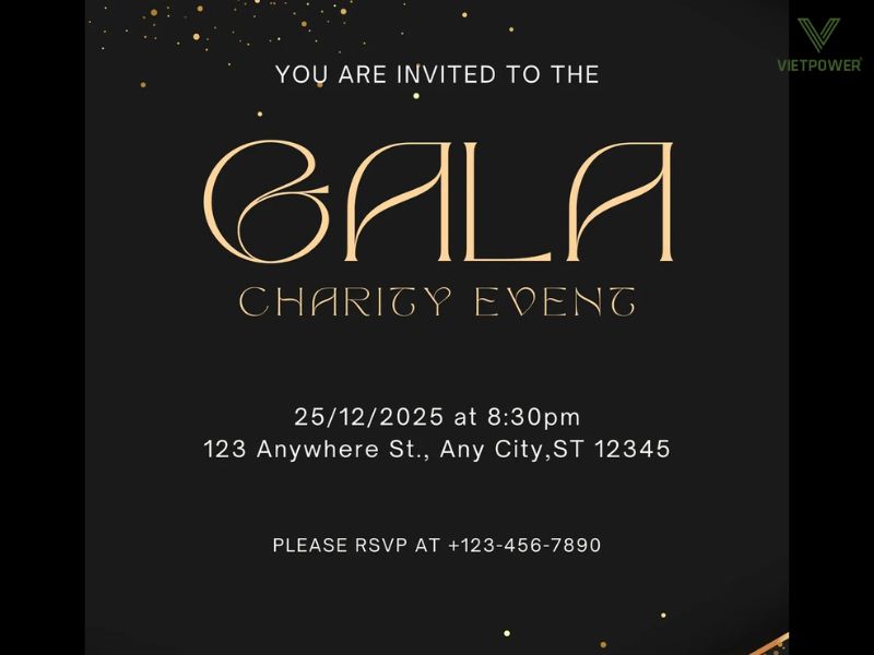 Thiệp hình chữ nhật đứng, nền đen. Nhiều nơ vàng ở các góc trên