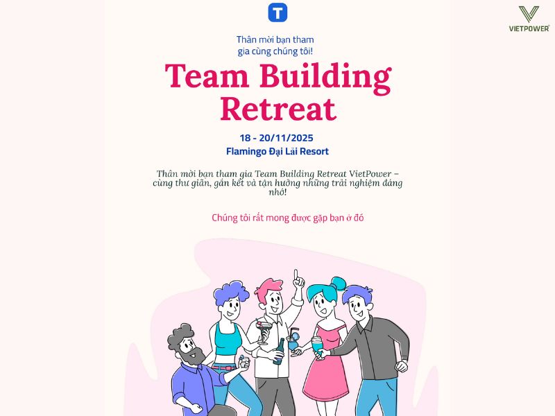 Retreat Flamingo: Mẫu thiệp mời nghỉ dưỡng thanh lịch, tối giản với hình họa nhân vật vui vẻ tại resort cao cấp