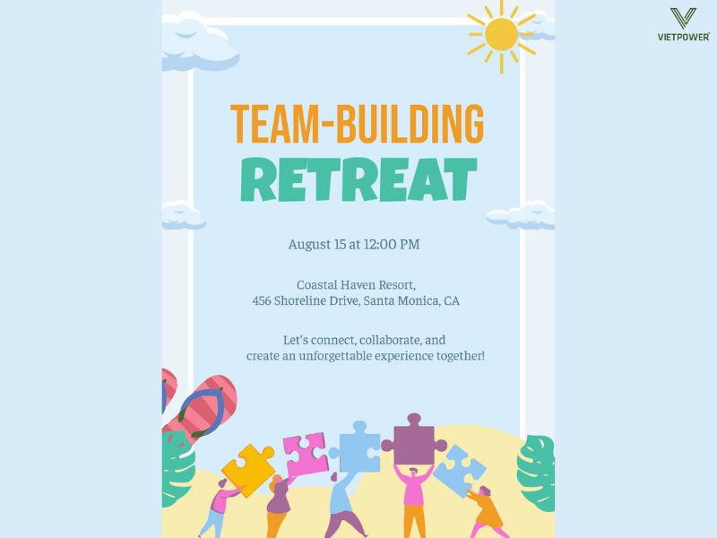 Thiệp mời phong cách mùa hè tươi mát với biểu tượng những mảnh ghép puzzle thể hiện sự đồng lòng